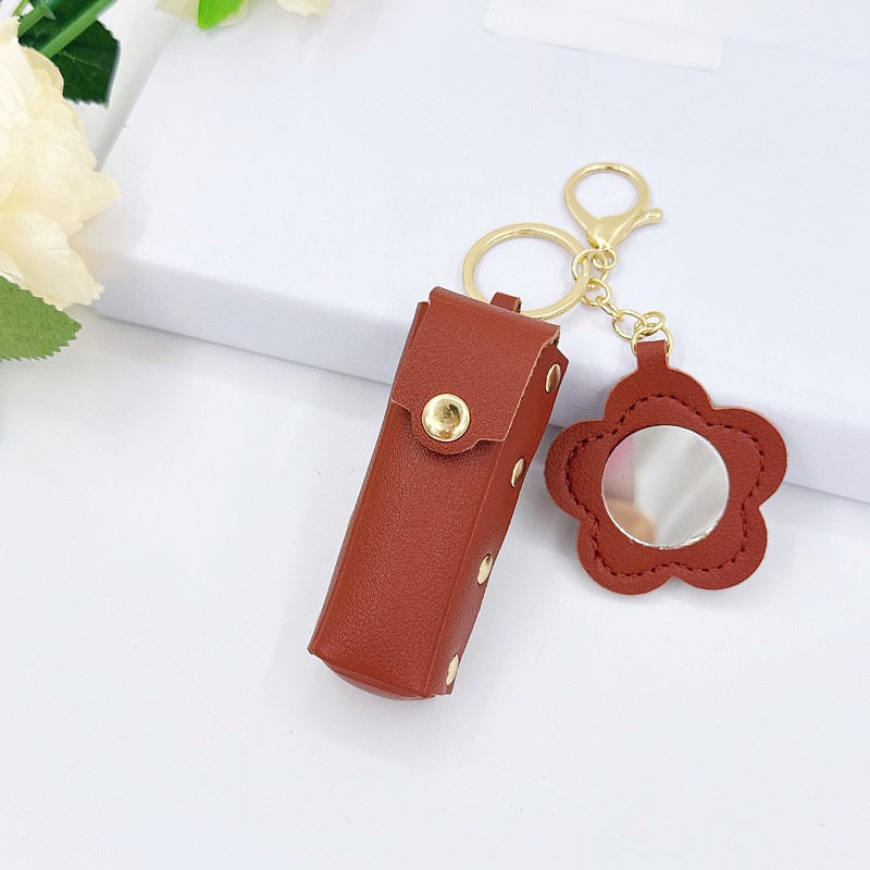 Breloc din piele cu motiv floral și ruj, design creativ minimalist, în stoc, elegant și compact