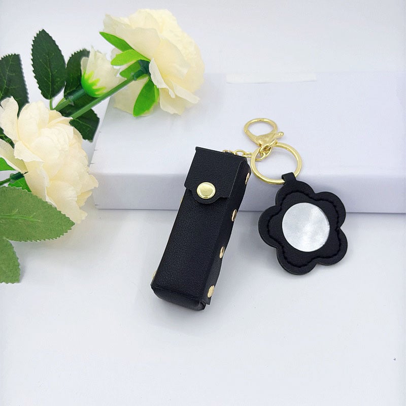 Breloc din piele cu motiv floral și ruj, design creativ minimalist, în stoc, elegant și compact