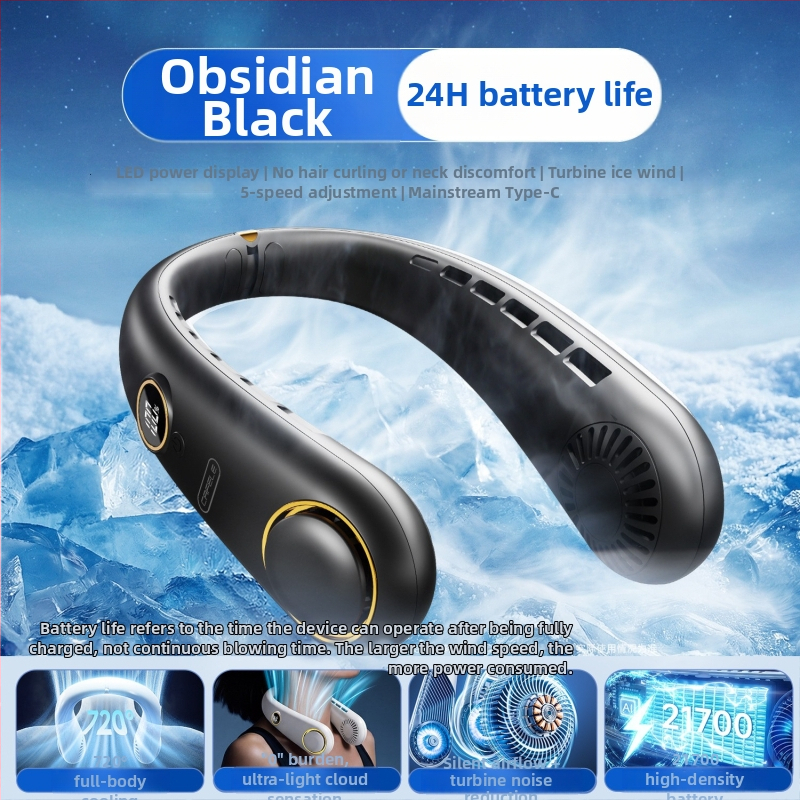 Nyakba akasztható lapát nélküli mini hűtőventilátor USB-töltéssel, 3 fokozat, hosszú üzemidő