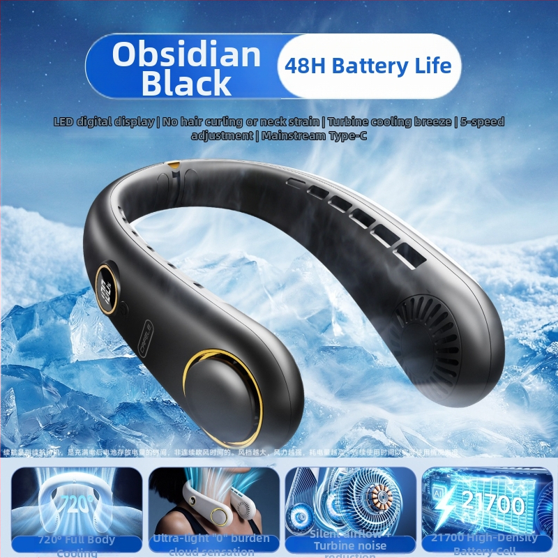 Nyakba akasztható lapát nélküli mini hűtőventilátor USB-töltéssel, 3 fokozat, hosszú üzemidő