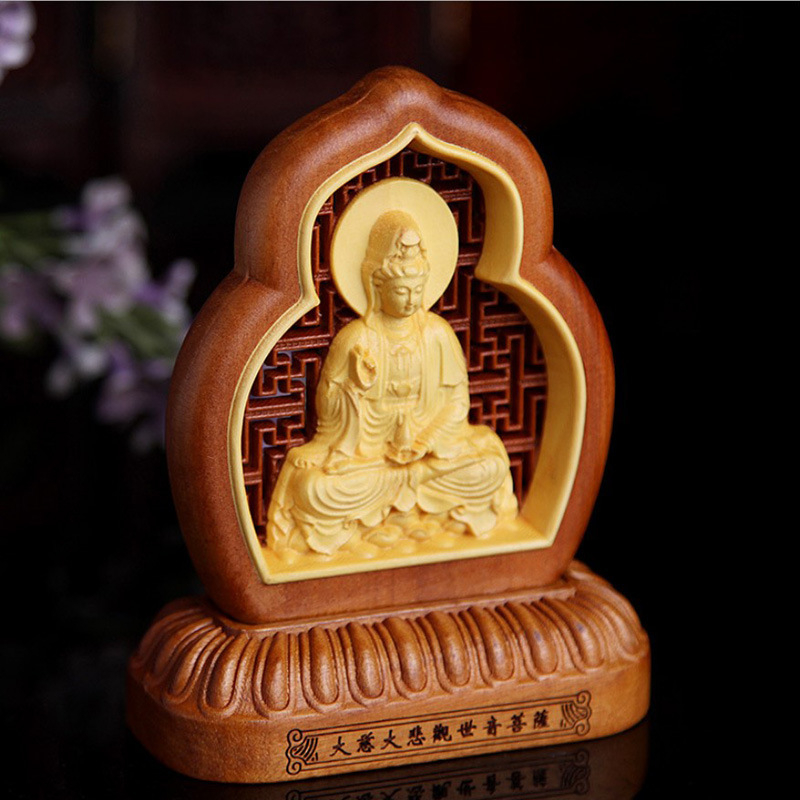 Εσωτερικό αυτοκινήτου: άγαλμα Guanyin και Maitreya σε ανοιχτό σχέδιο από ξύλο boxwood και jujube, ρετρό στυλ, φυλαχτό για ευλογία και ασφάλεια
