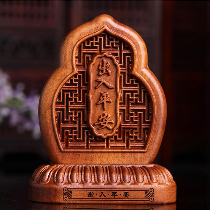 Prelamovaná socha Guanyin a Maitreya v interiéri auta z krušpánu a jujube dreva, ozdoba so symbolom požehnania a bezpečnosti vo vintage štýle.