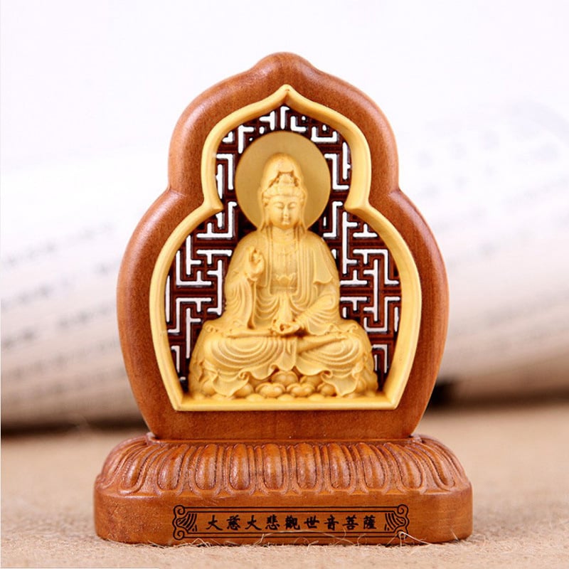 Εσωτερικό αυτοκινήτου: άγαλμα Guanyin και Maitreya σε ανοιχτό σχέδιο από ξύλο boxwood και jujube, ρετρό στυλ, φυλαχτό για ευλογία και ασφάλεια