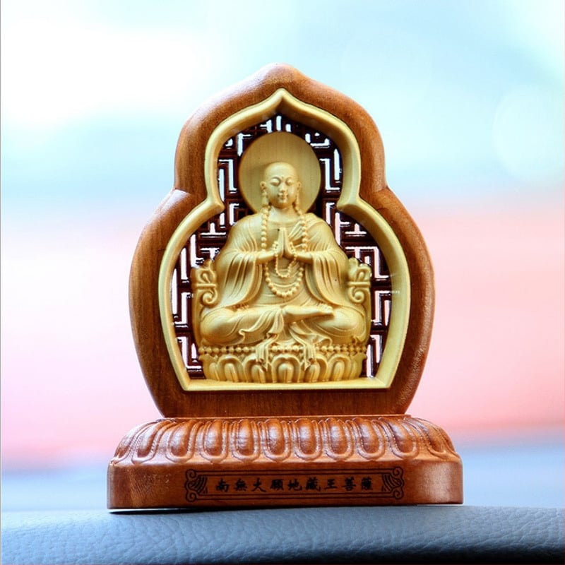 Εσωτερικό αυτοκινήτου: άγαλμα Guanyin και Maitreya σε ανοιχτό σχέδιο από ξύλο boxwood και jujube, ρετρό στυλ, φυλαχτό για ευλογία και ασφάλεια