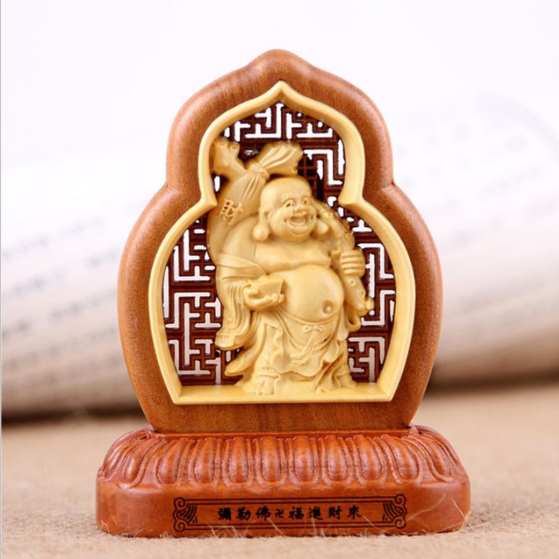 Εσωτερικό αυτοκινήτου: άγαλμα Guanyin και Maitreya σε ανοιχτό σχέδιο από ξύλο boxwood και jujube, ρετρό στυλ, φυλαχτό για ευλογία και ασφάλεια