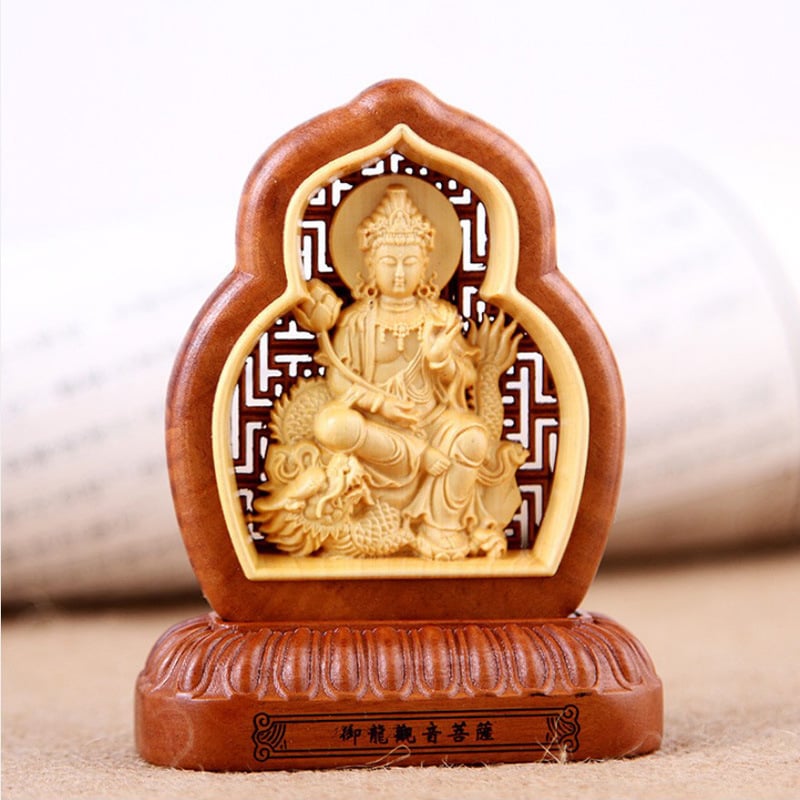 Εσωτερικό αυτοκινήτου: άγαλμα Guanyin και Maitreya σε ανοιχτό σχέδιο από ξύλο boxwood και jujube, ρετρό στυλ, φυλαχτό για ευλογία και ασφάλεια