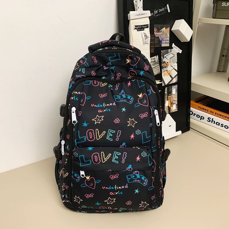 Rucsac graffiti pentru elevi, spațiu mare, unisex