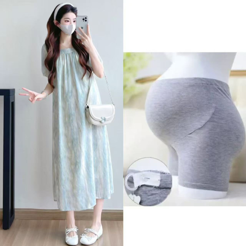 Rochie de maternitate cu tie-dye, decolteu pătrat, mâneci scurte, croială lejeră, stil coreean, vară 2026