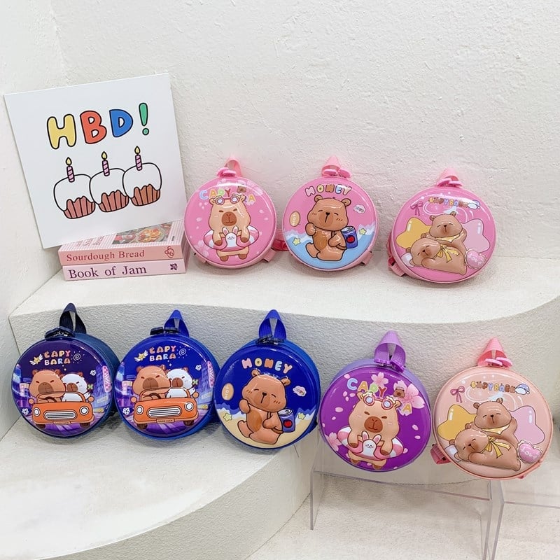 Ghiozdan pentru grădiniță cu capybara desen animat, husă rigidă, formă mică rotundă, unisex, ușor pentru copii 3–5 ani