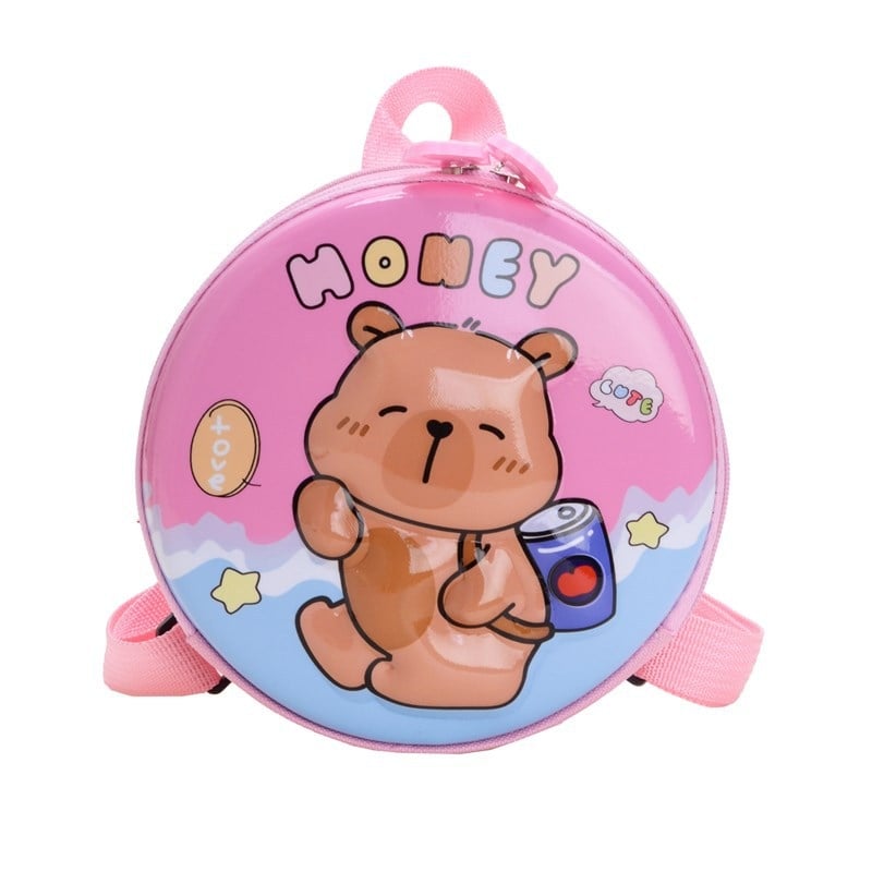 Ghiozdan pentru grădiniță cu capybara desen animat, husă rigidă, formă mică rotundă, unisex, ușor pentru copii 3–5 ani