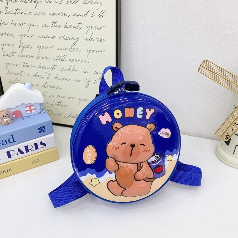 Ghiozdan pentru grădiniță cu capybara desen animat, husă rigidă, formă mică rotundă, unisex, ușor pentru copii 3–5 ani