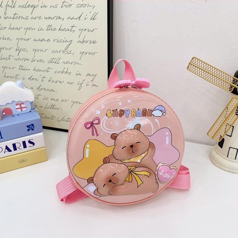 Ghiozdan pentru grădiniță cu capybara desen animat, husă rigidă, formă mică rotundă, unisex, ușor pentru copii 3–5 ani