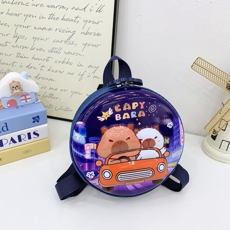 Ghiozdan pentru grădiniță cu capybara desen animat, husă rigidă, formă mică rotundă, unisex, ușor pentru copii 3–5 ani