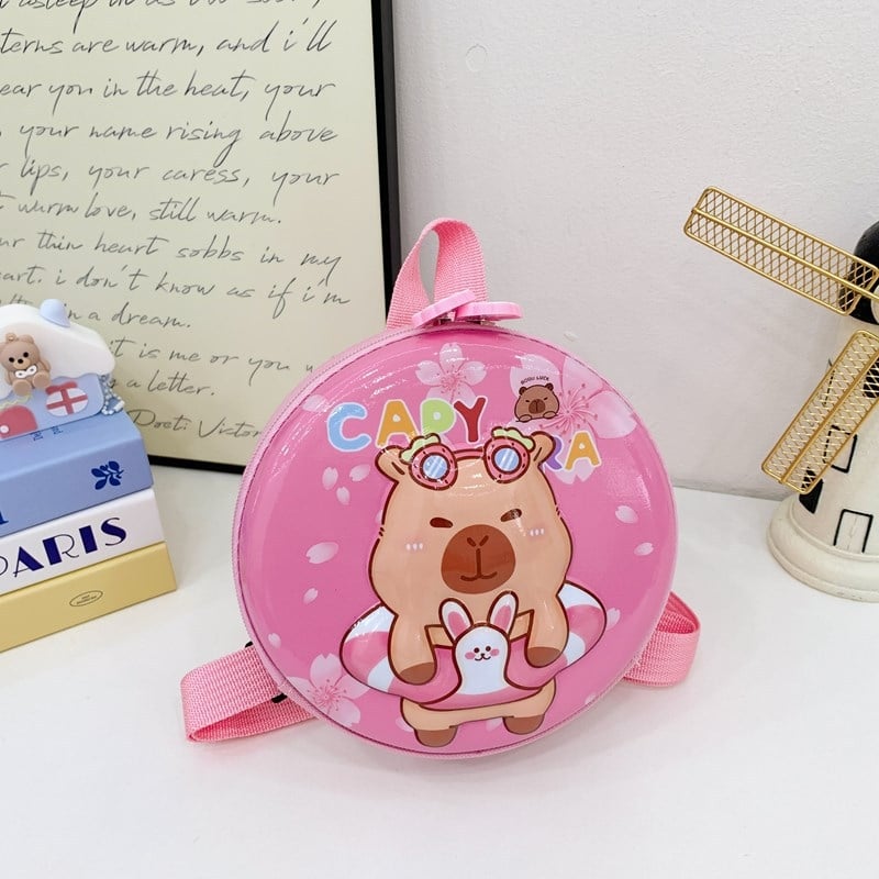 Ghiozdan pentru grădiniță cu capybara desen animat, husă rigidă, formă mică rotundă, unisex, ușor pentru copii 3–5 ani