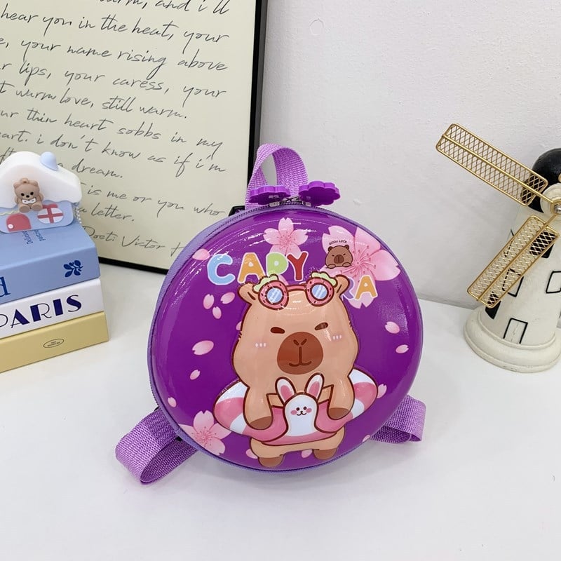 Ghiozdan pentru grădiniță cu capybara desen animat, husă rigidă, formă mică rotundă, unisex, ușor pentru copii 3–5 ani