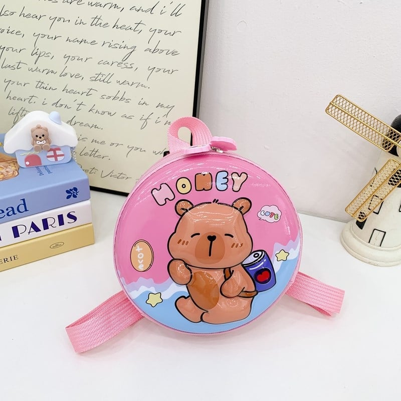 Ghiozdan pentru grădiniță cu capybara desen animat, husă rigidă, formă mică rotundă, unisex, ușor pentru copii 3–5 ani