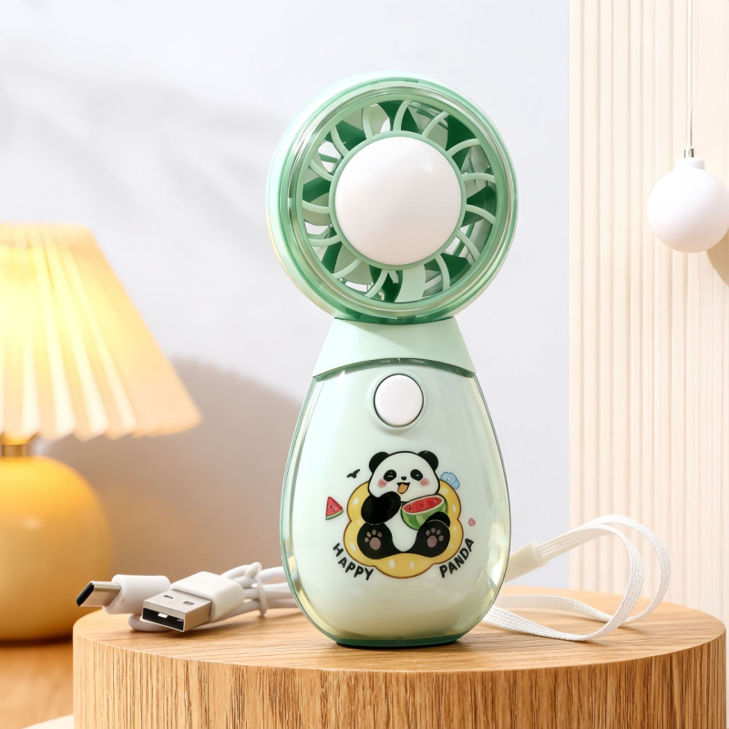 Roztomilý ručný mini ventilátor s tromi rýchlosťami a okrúhlym dizajnom v tvare domáceho maznáčika, ktorý sa dá nabíjať cez USB.