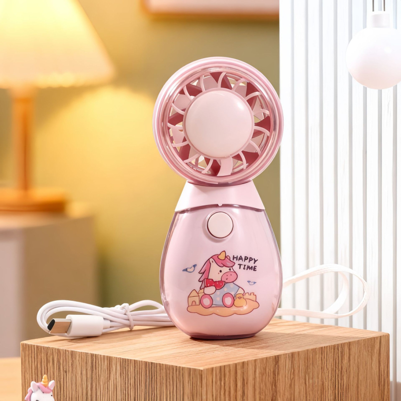 Roztomilý ručný mini ventilátor s tromi rýchlosťami a okrúhlym dizajnom v tvare domáceho maznáčika, ktorý sa dá nabíjať cez USB.