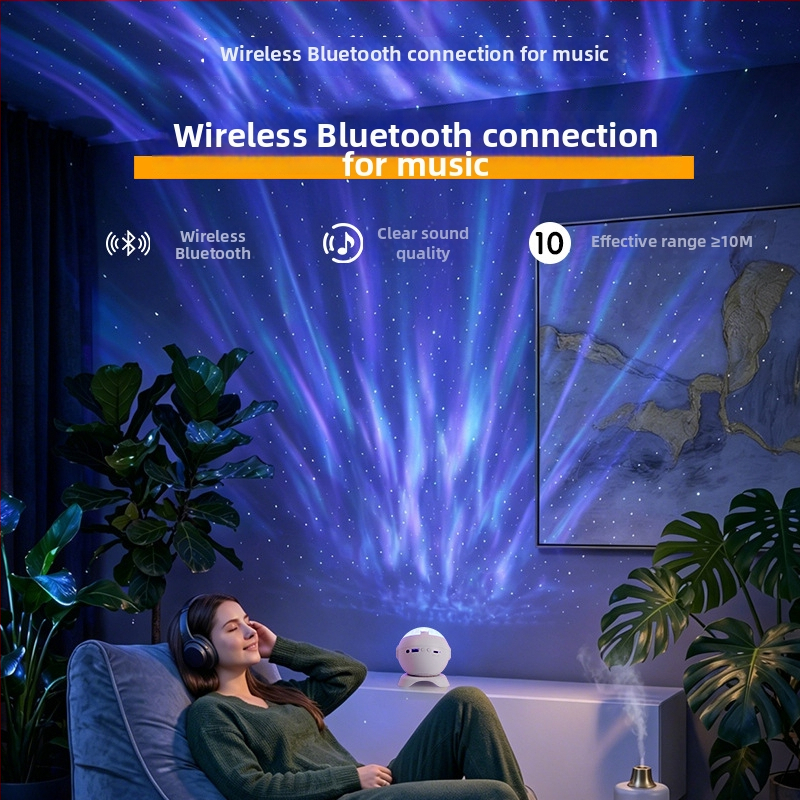 Bluetooth лампа-проектор със северно сияние и звездно небе, музикална амбиент лампа