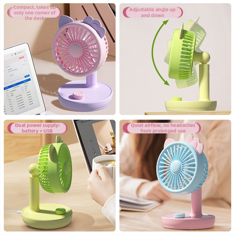 Nabíjateľný stolný mini ventilátor s USB – prenosný na cesty, do kancelárie a na internát