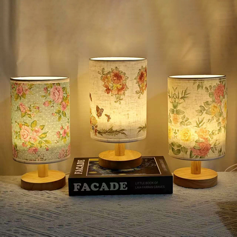 Kézzel készített DIY asztali lámpa készlet, szerszámokkal, európai stílusú virágos textile lámpabúra, kreatív dekoratív éjszakai fény