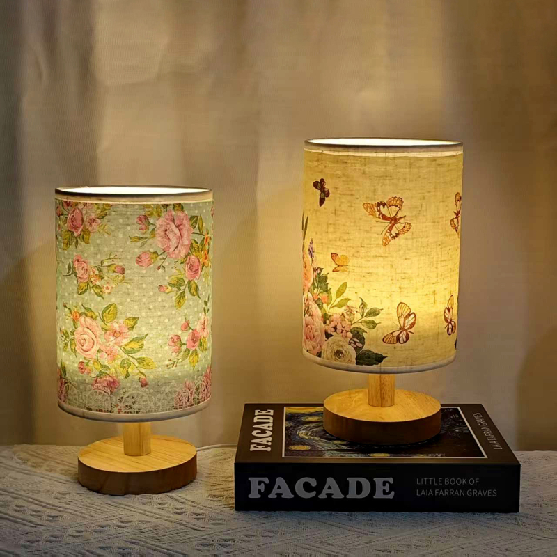 Kézzel készített DIY asztali lámpa készlet, szerszámokkal, európai stílusú virágos textile lámpabúra, kreatív dekoratív éjszakai fény
