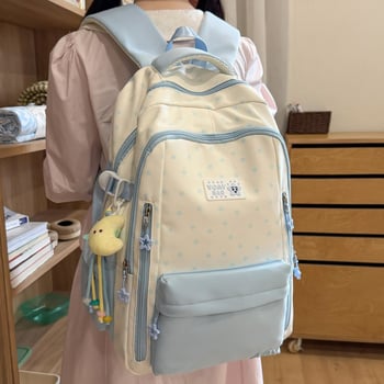 Dicarlo rucsac școlar ușor, cu mai multe compartimente, într-o nuanță albastru lăptos cu finisaj sărat, model geometric, compartiment pentru laptop de 10 inch