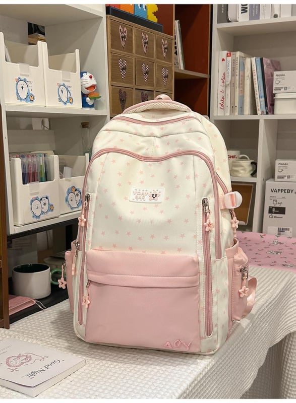 Dicarlo rucsac școlar ușor, cu mai multe compartimente, într-o nuanță albastru lăptos cu finisaj sărat, model geometric, compartiment pentru laptop de 10 inch