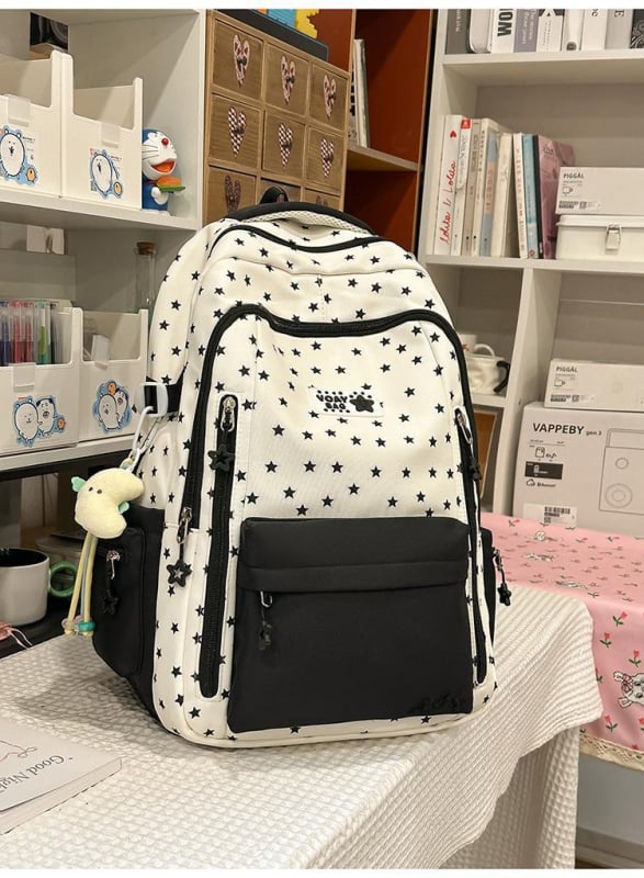 Dicarlo rucsac școlar ușor, cu mai multe compartimente, într-o nuanță albastru lăptos cu finisaj sărat, model geometric, compartiment pentru laptop de 10 inch