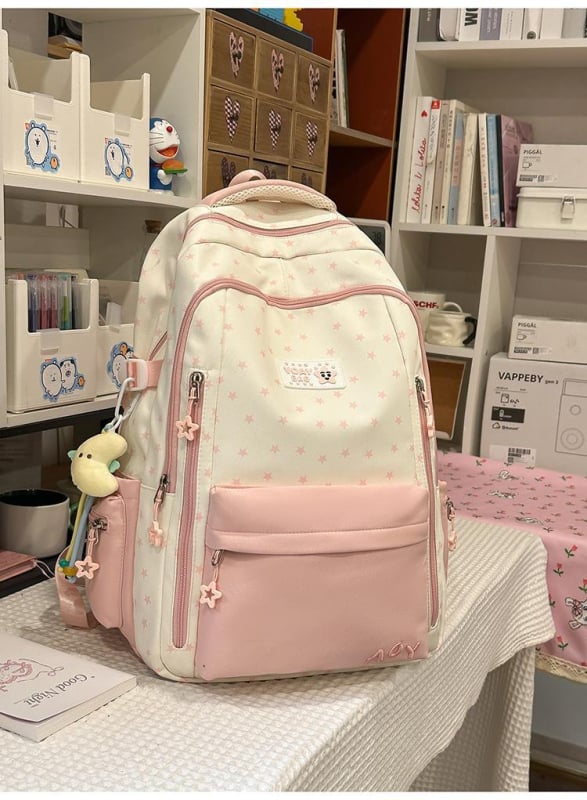 Dicarlo rucsac școlar ușor, cu mai multe compartimente, într-o nuanță albastru lăptos cu finisaj sărat, model geometric, compartiment pentru laptop de 10 inch