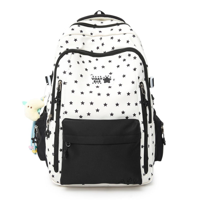 Dicarlo rucsac școlar ușor, cu mai multe compartimente, într-o nuanță albastru lăptos cu finisaj sărat, model geometric, compartiment pentru laptop de 10 inch