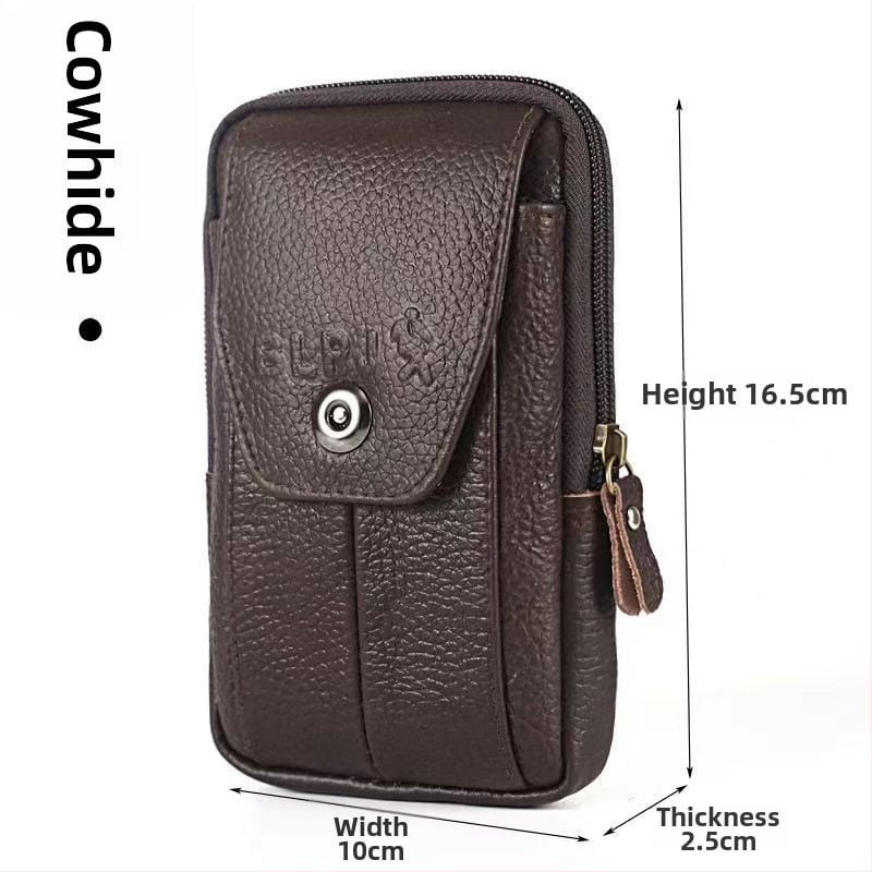 Geantă de talie din piele naturală pentru telefon, bărbați, multifuncțională, stil modern, piele de vițel, buzunar pentru monede, husă suspendată