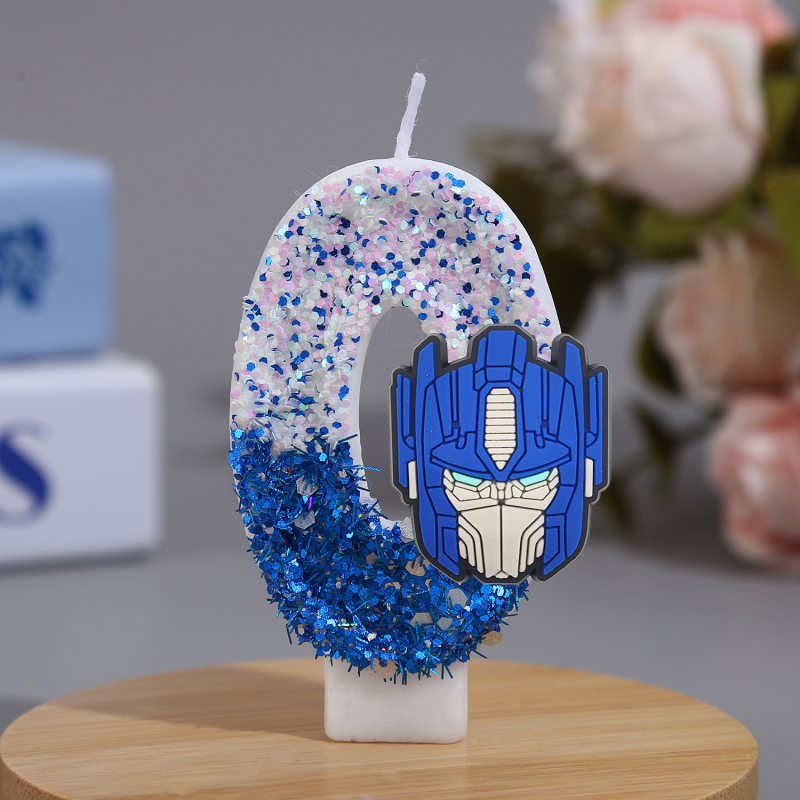 Optimus Prime 0–9 számjegyű gyertyák, kézzel készített, fiú születésnapi torta dekorációja