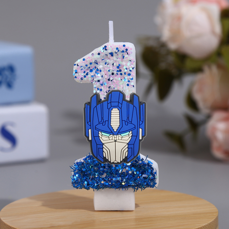 Optimus Prime 0–9 számjegyű gyertyák, kézzel készített, fiú születésnapi torta dekorációja