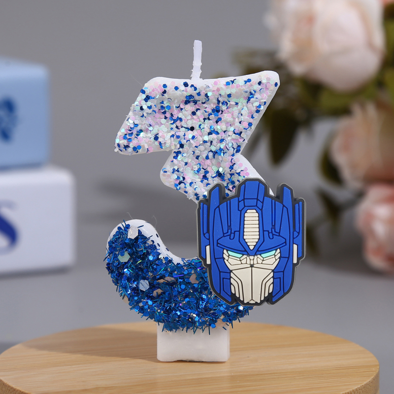 Optimus Prime 0–9 számjegyű gyertyák, kézzel készített, fiú születésnapi torta dekorációja
