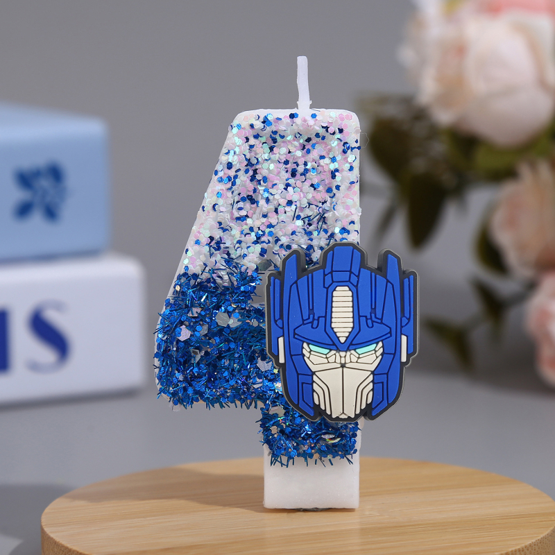 Optimus Prime 0–9 számjegyű gyertyák, kézzel készített, fiú születésnapi torta dekorációja