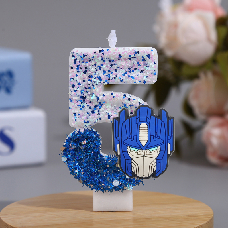 Optimus Prime 0–9 számjegyű gyertyák, kézzel készített, fiú születésnapi torta dekorációja