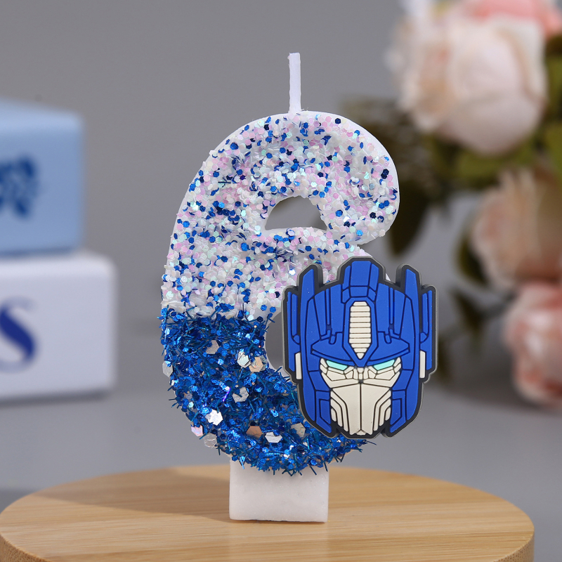 Optimus Prime 0–9 számjegyű gyertyák, kézzel készített, fiú születésnapi torta dekorációja