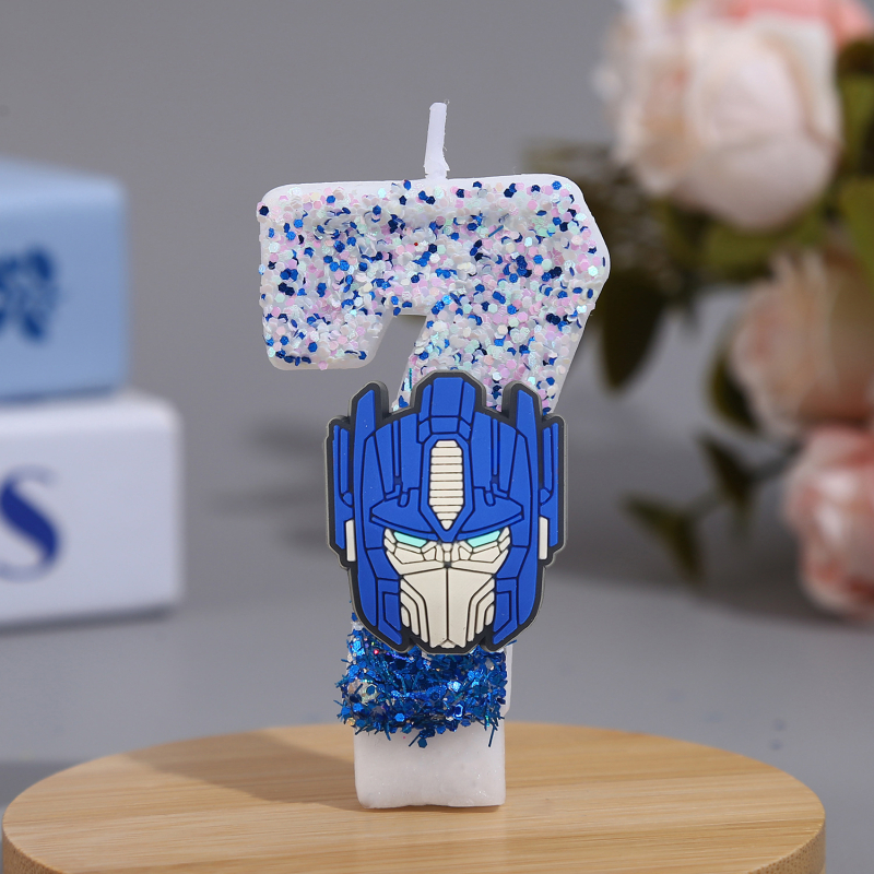 Optimus Prime 0–9 számjegyű gyertyák, kézzel készített, fiú születésnapi torta dekorációja