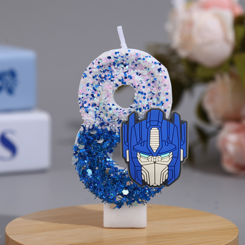 Optimus Prime 0–9 számjegyű gyertyák, kézzel készített, fiú születésnapi torta dekorációja