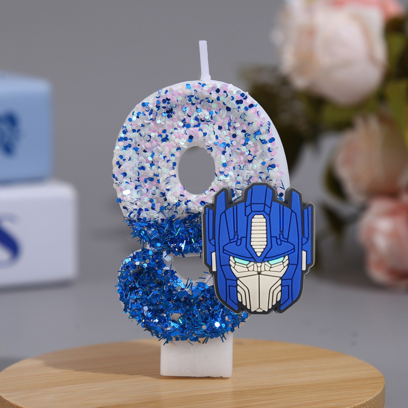 Optimus Prime 0–9 számjegyű gyertyák, kézzel készített, fiú születésnapi torta dekorációja