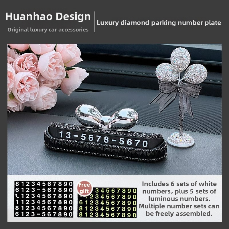 Δείκτης προσωρινού πάρκινγκ αυτοκινήτου με αριθμό τηλεφώνου и φιόγκο, φωσφορίζων στο σκοτάδι, πολυτελής όψη