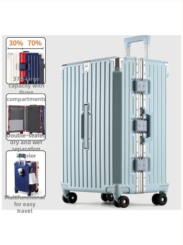 Valiză de cabină cu cadru din aluminiu, deschidere 3/7, capacitate mare, roți universale, încuire cu combinație, multifuncțională