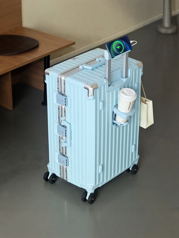 Valiză de cabină cu cadru din aluminiu, deschidere 3/7, capacitate mare, roți universale, încuire cu combinație, multifuncțională