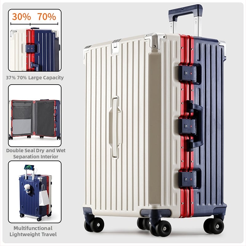 Valiză de cabină cu cadru din aluminiu, deschidere 3/7, capacitate mare, roți universale, încuire cu combinație, multifuncțională
