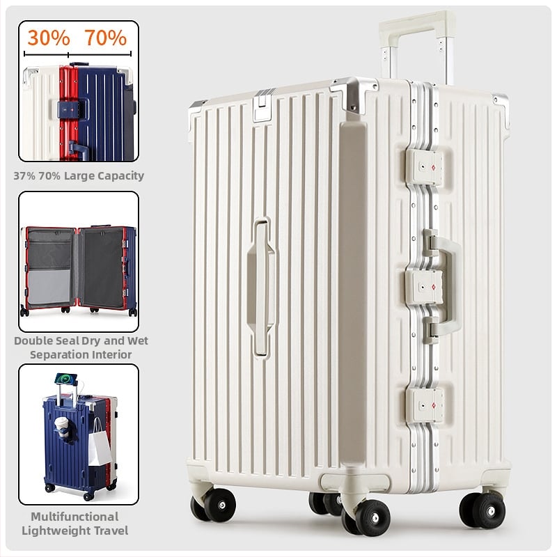 Valiză de cabină cu cadru din aluminiu, deschidere 3/7, capacitate mare, roți universale, încuire cu combinație, multifuncțională