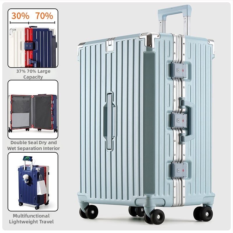 Valiză de cabină cu cadru din aluminiu, deschidere 3/7, capacitate mare, roți universale, încuire cu combinație, multifuncțională