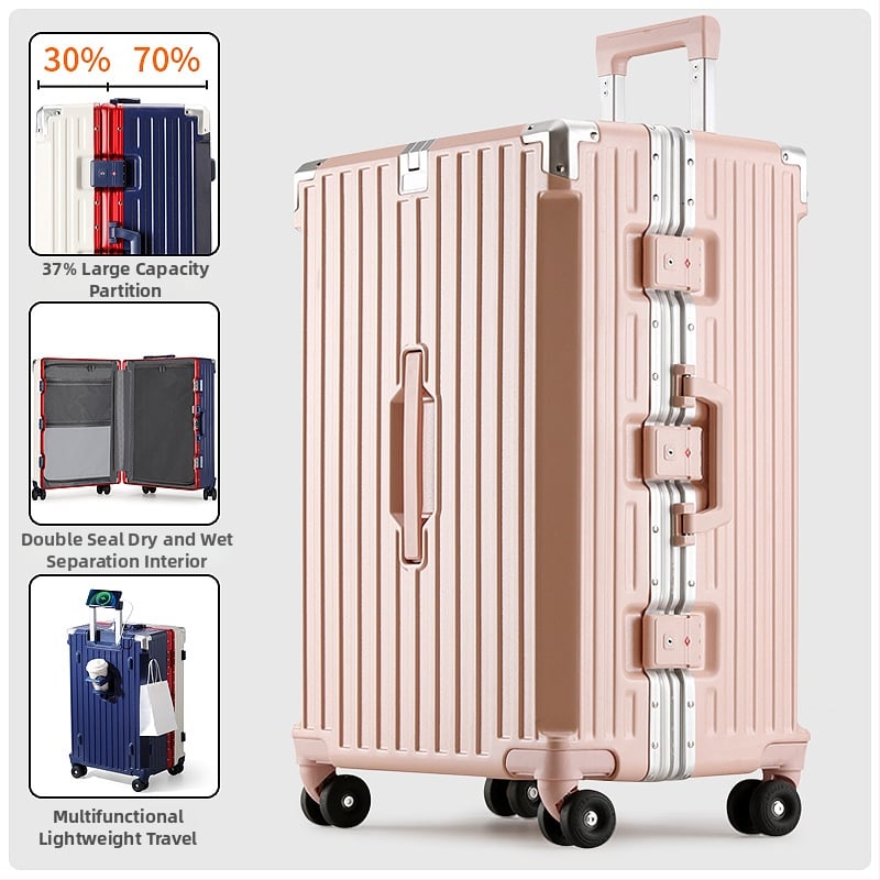Valiză de cabină cu cadru din aluminiu, deschidere 3/7, capacitate mare, roți universale, încuire cu combinație, multifuncțională