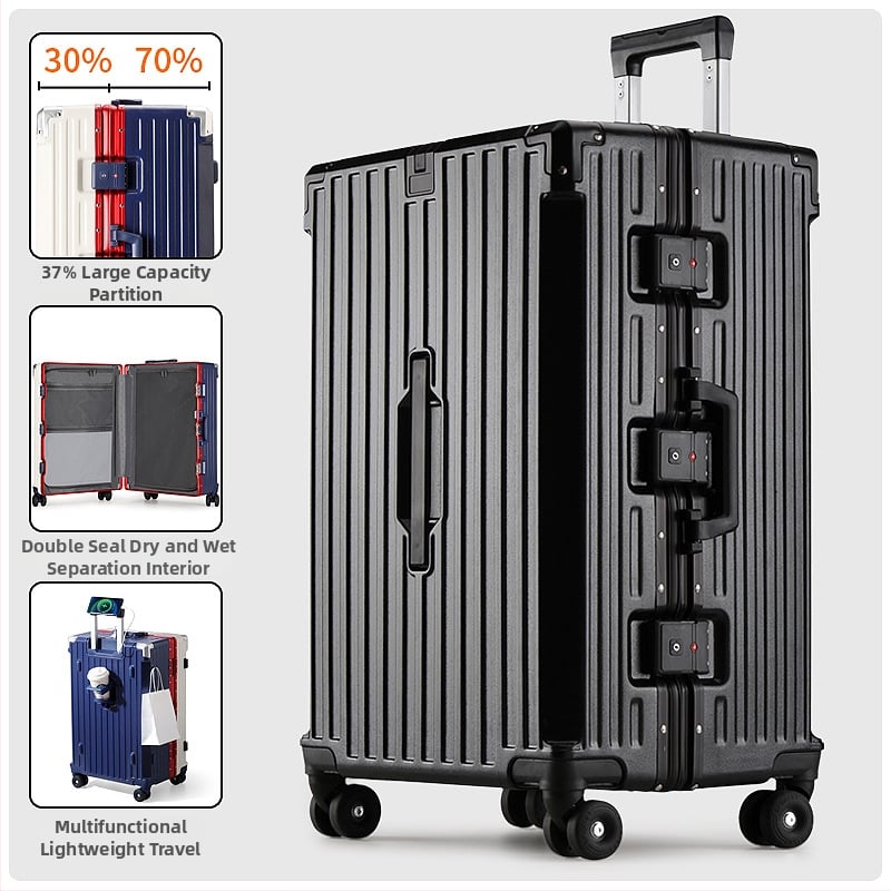 Valiză de cabină cu cadru din aluminiu, deschidere 3/7, capacitate mare, roți universale, încuire cu combinație, multifuncțională
