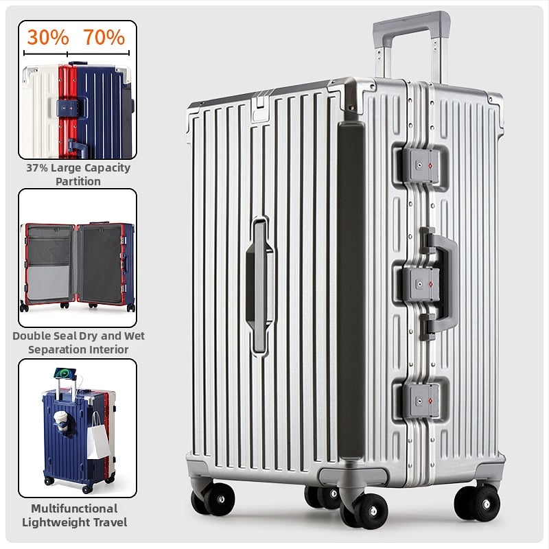 Valiză de cabină cu cadru din aluminiu, deschidere 3/7, capacitate mare, roți universale, încuire cu combinație, multifuncțională